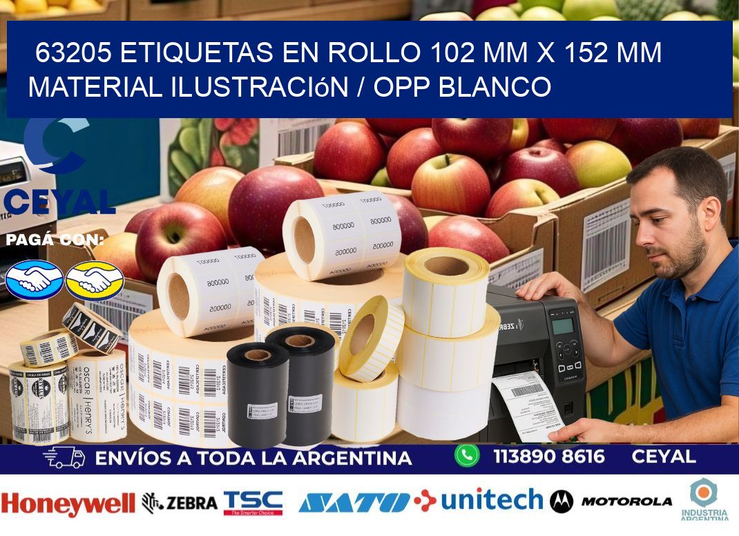 63205 Etiquetas en rollo 102 mm x 152 mm material Ilustración / OPP Blanco