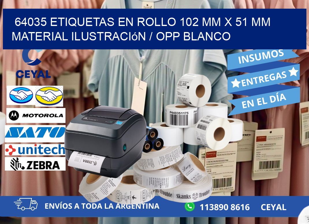 64035 Etiquetas en rollo 102 mm x 51 mm material Ilustración / OPP Blanco