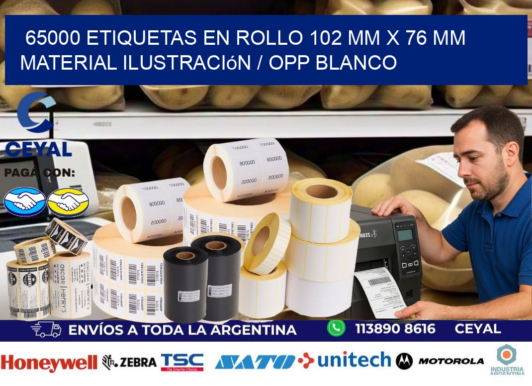 65000 Etiquetas en rollo 102 mm x 76 mm material Ilustración / OPP Blanco