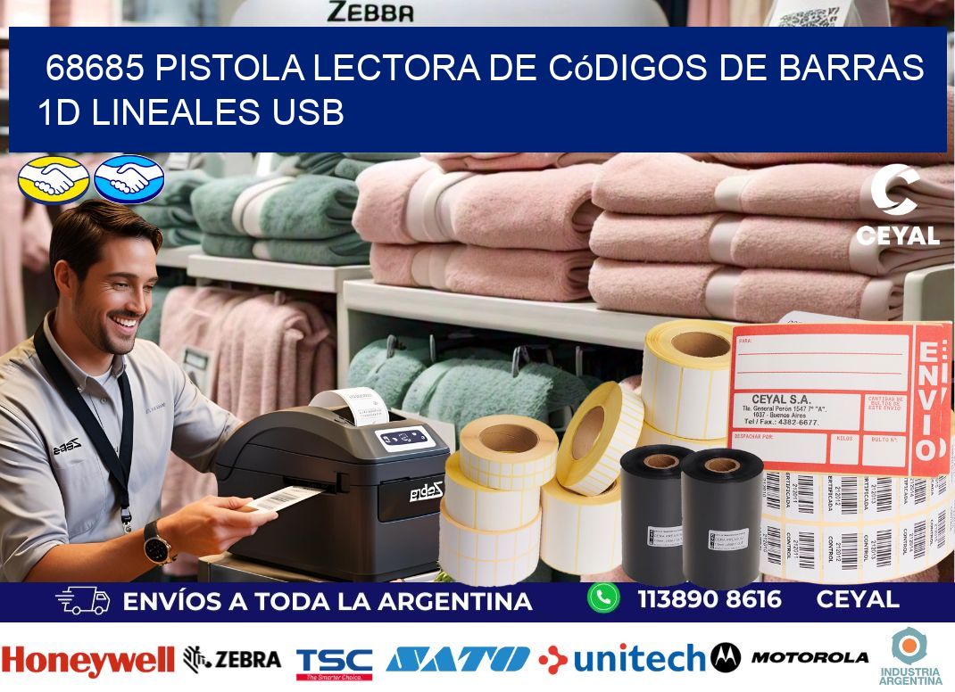 68685 Pistola Lectora De Códigos De Barras 1d Lineales Usb
