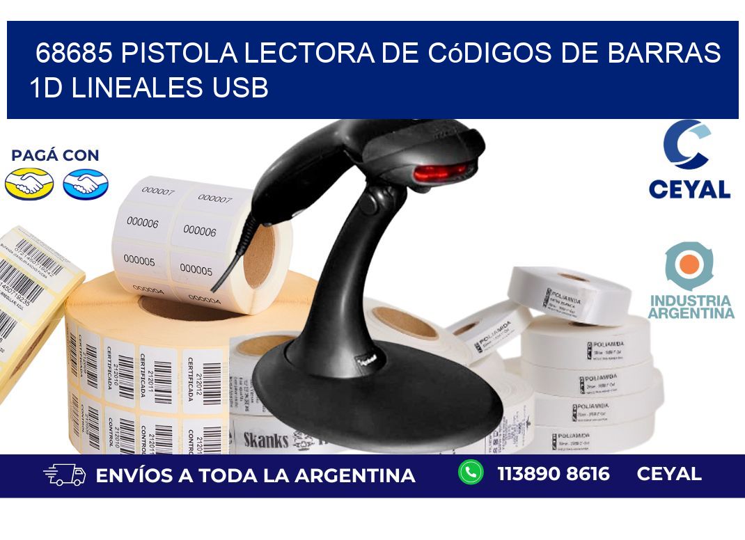 68685 Pistola Lectora De Códigos De Barras 1d Lineales Usb