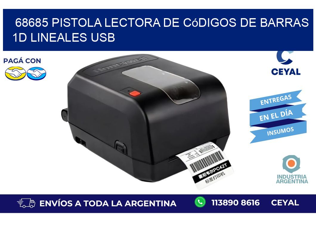 68685 Pistola Lectora De Códigos De Barras 1d Lineales Usb