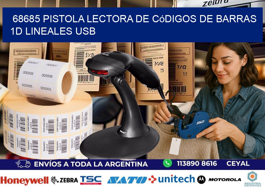 68685 Pistola Lectora De Códigos De Barras 1d Lineales Usb