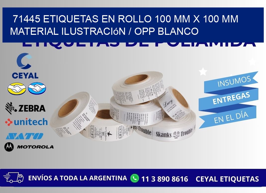 71445 Etiquetas en rollo 100 mm x 100 mm material Ilustración / OPP Blanco