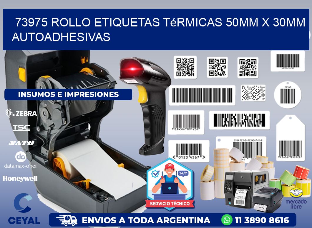 73975 Rollo Etiquetas Térmicas 50mm X 30mm Autoadhesivas