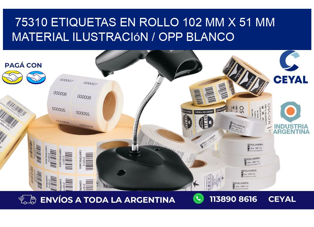 75310 Etiquetas en rollo 102 mm x 51 mm material Ilustración / OPP Blanco