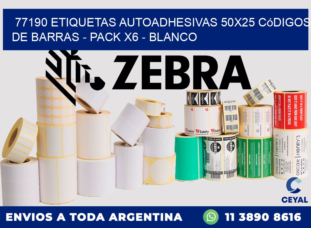 77190 Etiquetas Autoadhesivas 50x25 Códigos De Barras - Pack X6 - Blanco