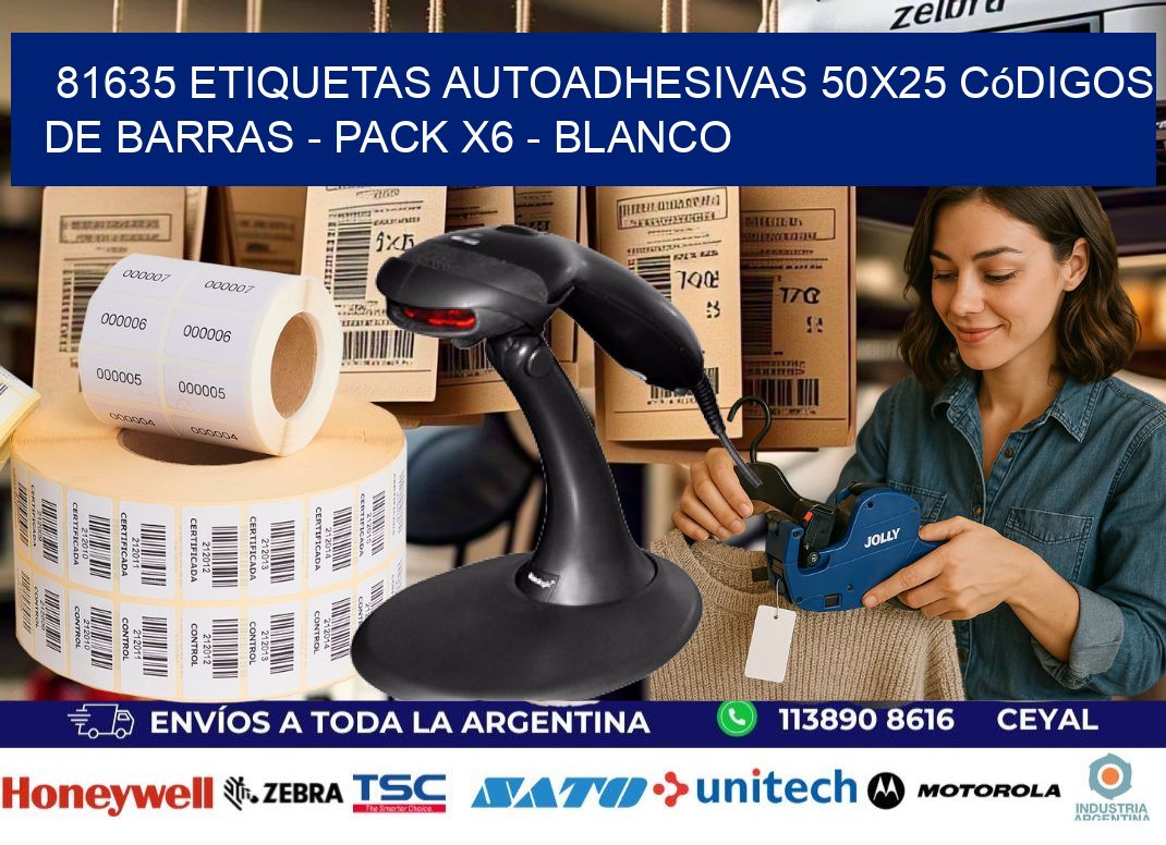 81635 Etiquetas Autoadhesivas 50x25 Códigos De Barras - Pack X6 - Blanco