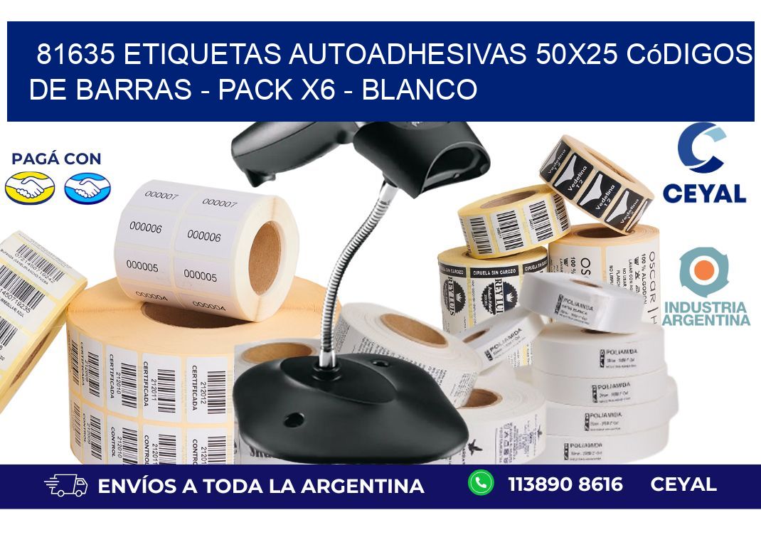 81635 Etiquetas Autoadhesivas 50x25 Códigos De Barras - Pack X6 - Blanco