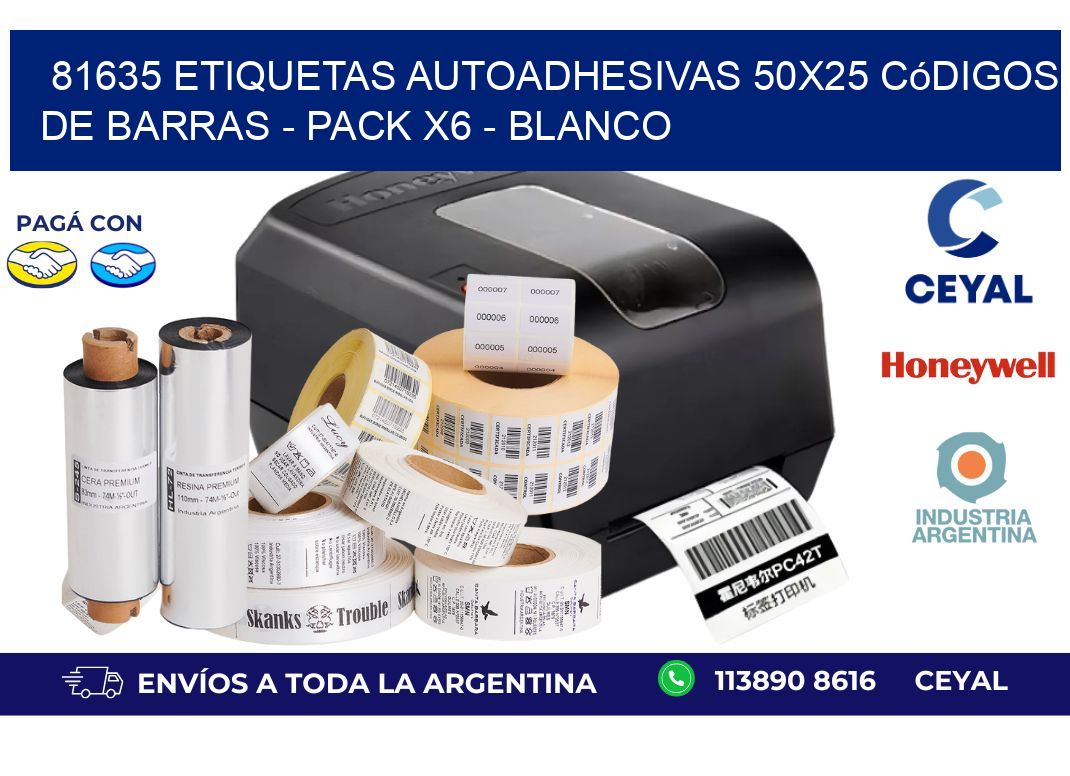 81635 Etiquetas Autoadhesivas 50x25 Códigos De Barras - Pack X6 - Blanco