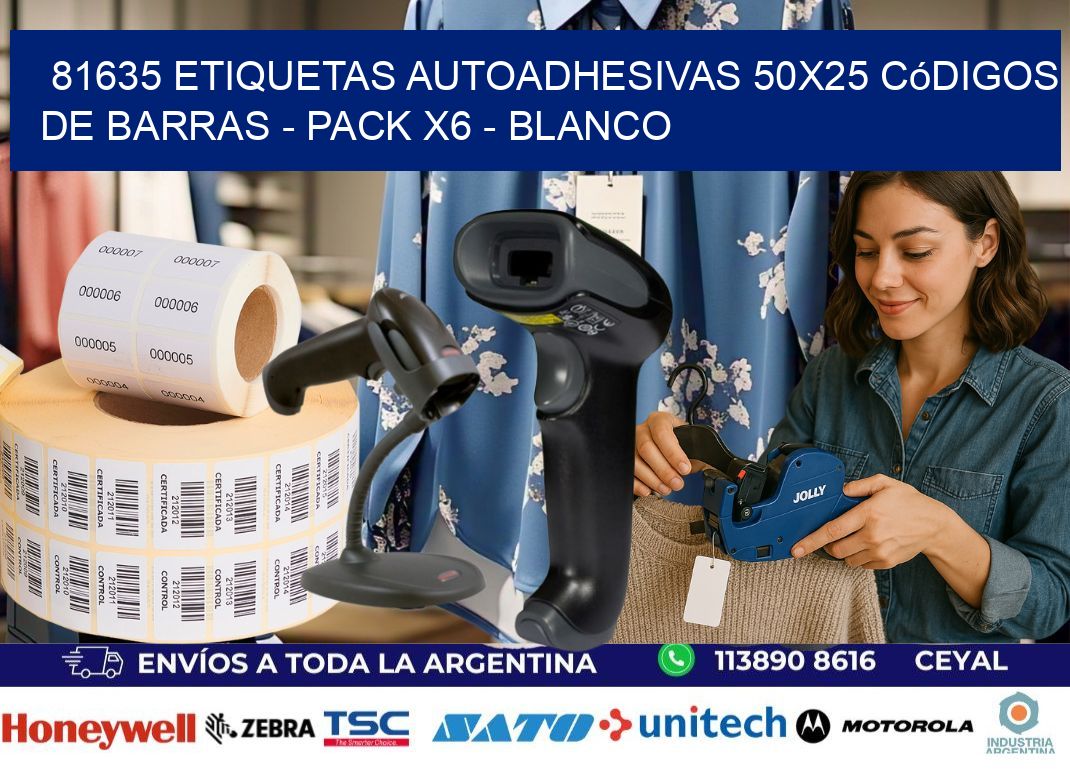81635 Etiquetas Autoadhesivas 50×25 Códigos De Barras – Pack X6 – Blanco
