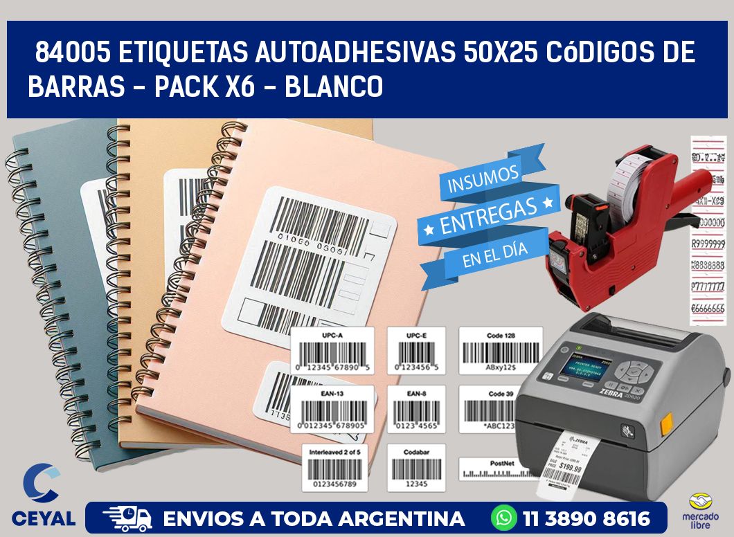 84005 Etiquetas Autoadhesivas 50x25 Códigos De Barras - Pack X6 - Blanco