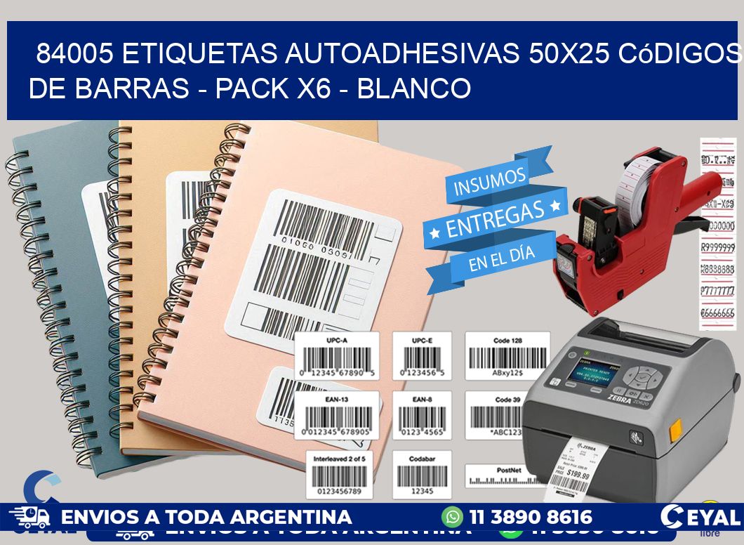 84005 Etiquetas Autoadhesivas 50x25 Códigos De Barras - Pack X6 - Blanco