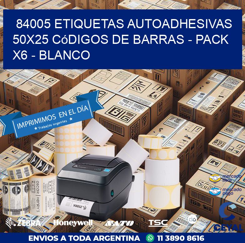 84005 Etiquetas Autoadhesivas 50x25 Códigos De Barras - Pack X6 - Blanco