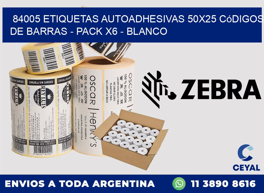84005 Etiquetas Autoadhesivas 50x25 Códigos De Barras - Pack X6 - Blanco