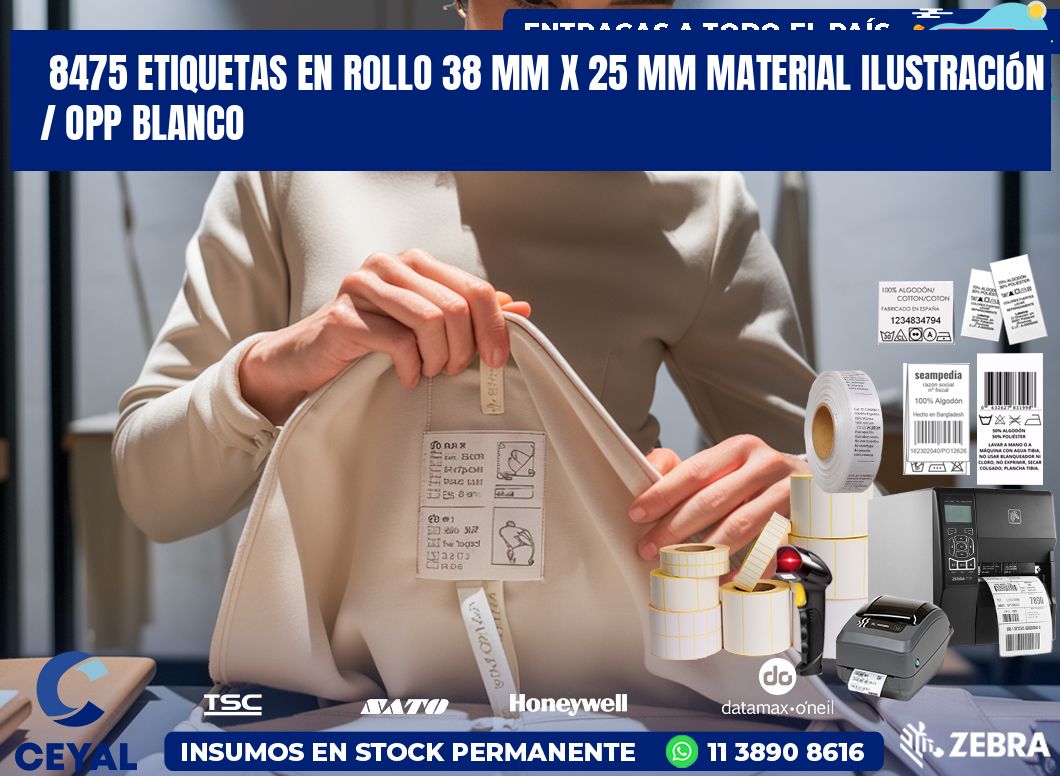 8475 Etiquetas en rollo 38 mm x 25 mm material Ilustración / OPP Blanco