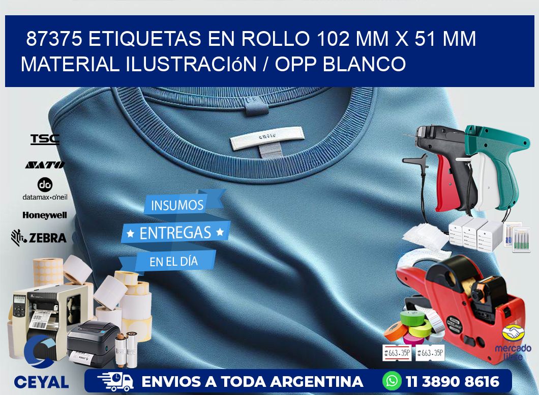 87375 Etiquetas en rollo 102 mm x 51 mm material Ilustración / OPP Blanco