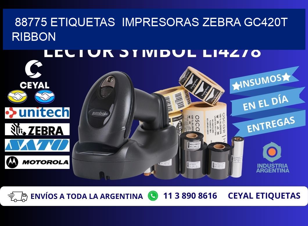 88775 etiquetas  impresoras zebra gc420t ribbon