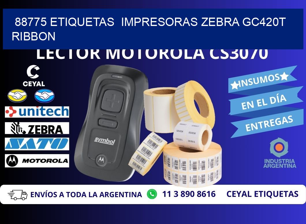 88775 etiquetas  impresoras zebra gc420t ribbon