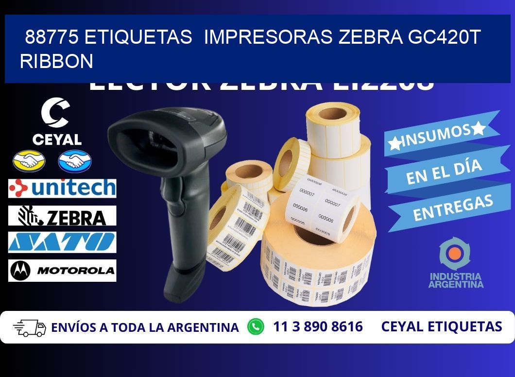 88775 etiquetas  impresoras zebra gc420t ribbon