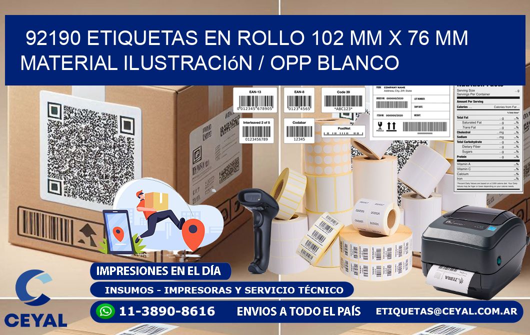 92190 Etiquetas en rollo 102 mm x 76 mm material Ilustración / OPP Blanco