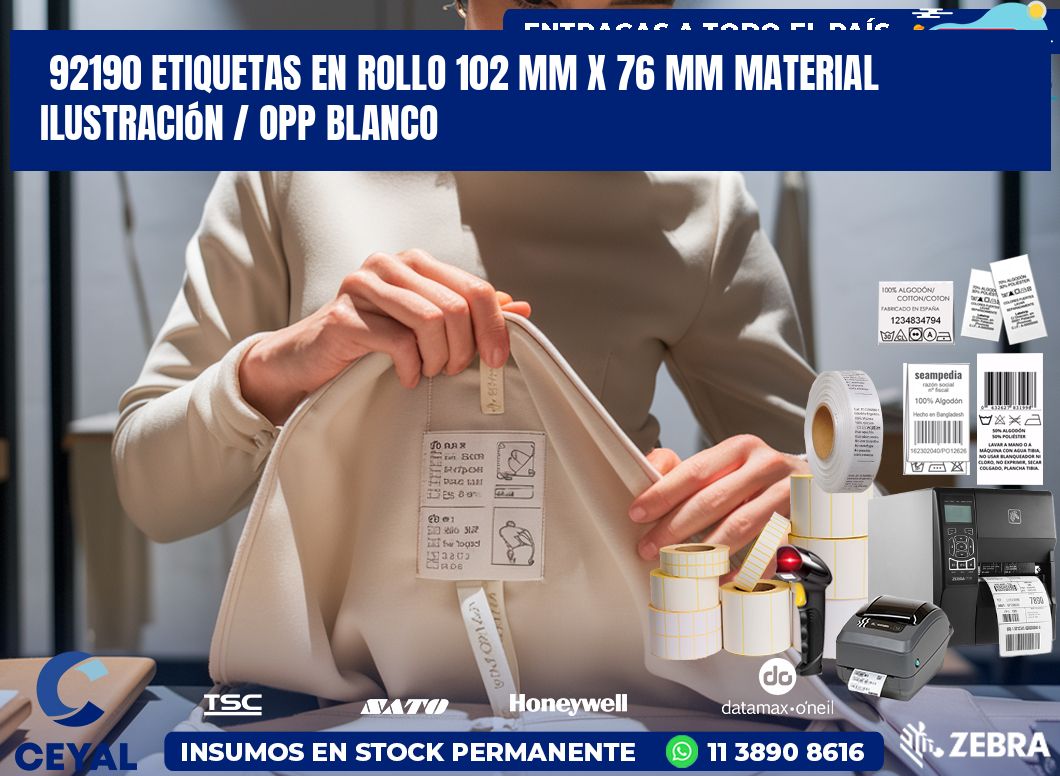 92190 Etiquetas en rollo 102 mm x 76 mm material Ilustración / OPP Blanco