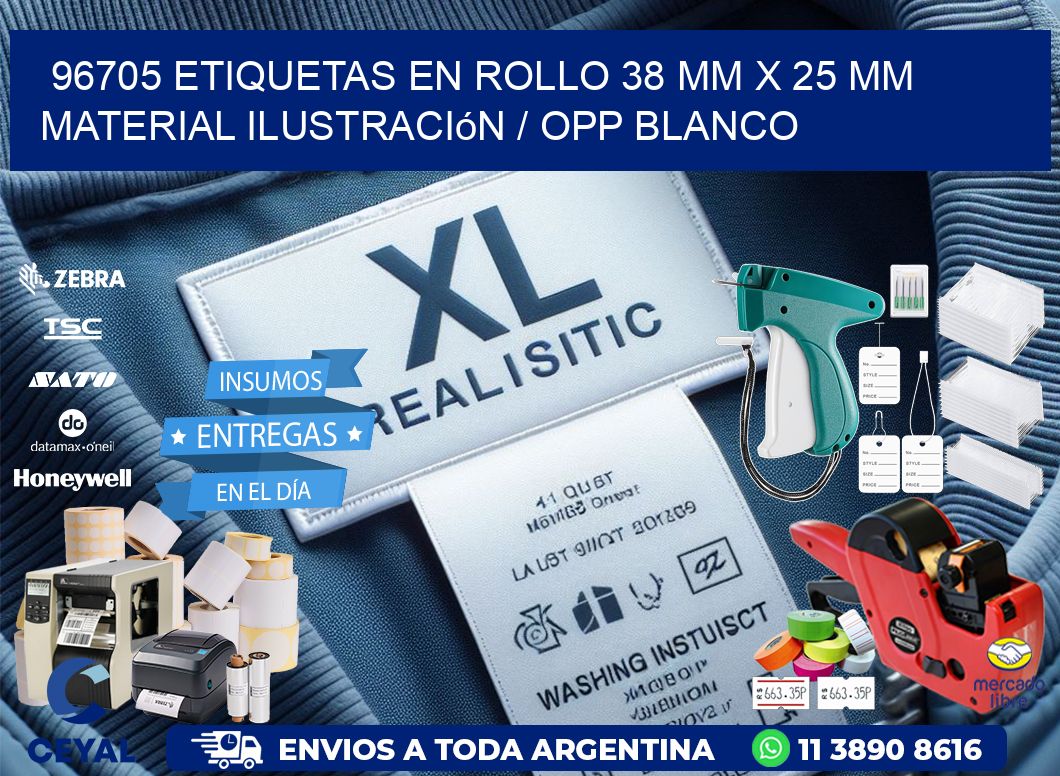 96705 Etiquetas en rollo 38 mm x 25 mm material Ilustración / OPP Blanco