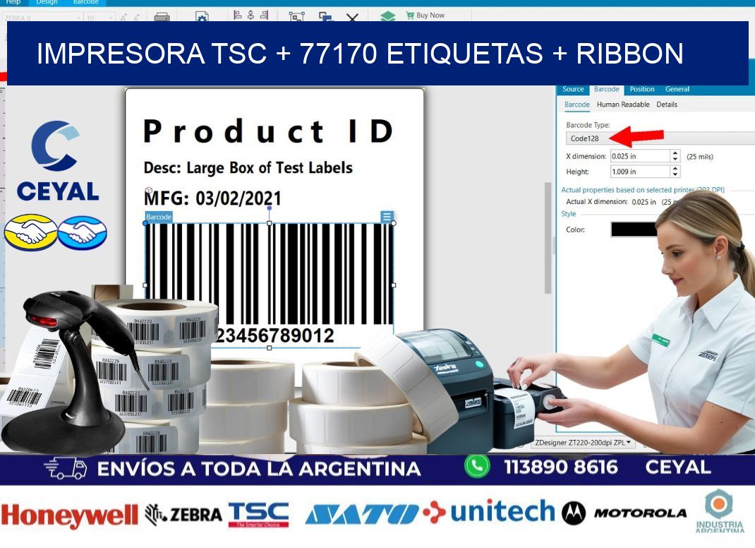 impresora TSC + 77170 etiquetas + ribbon