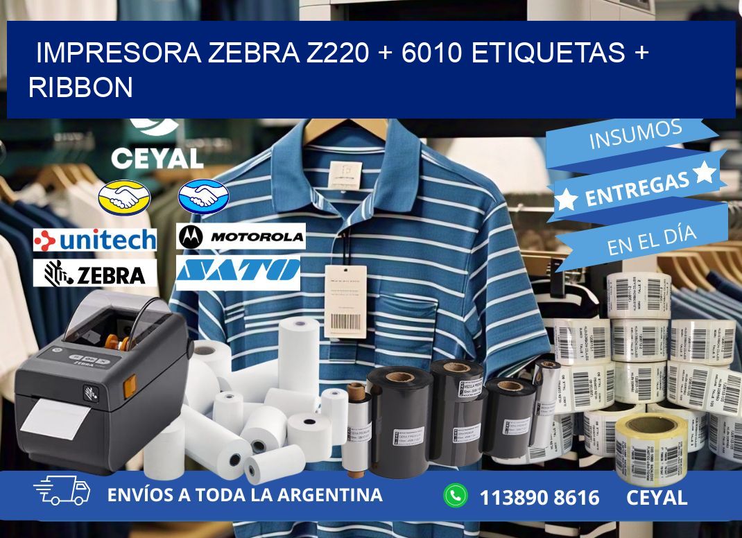 impresora zebra z220 + 6010 etiquetas + ribbon