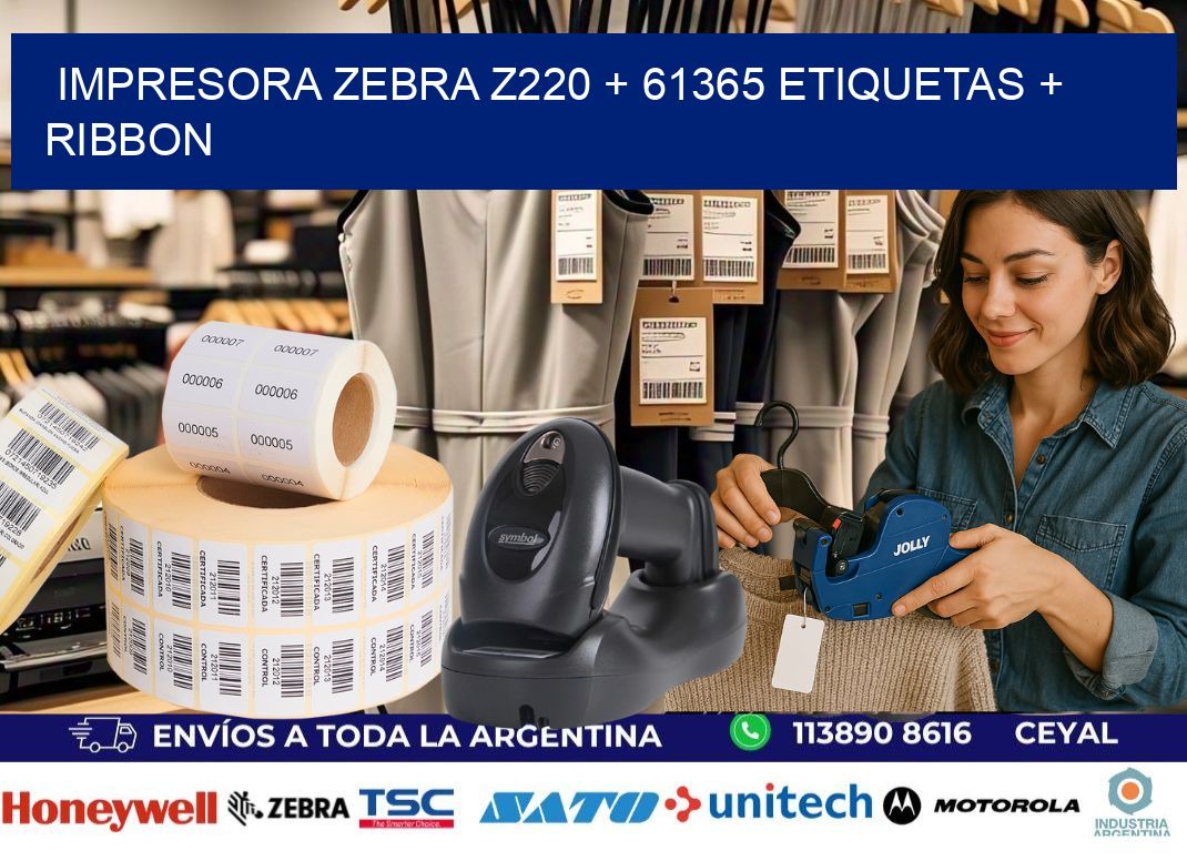 impresora zebra z220 + 61365 etiquetas + ribbon