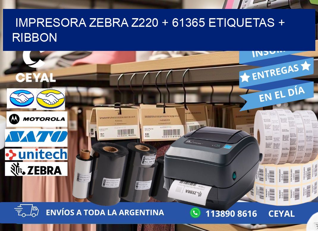 impresora zebra z220 + 61365 etiquetas + ribbon