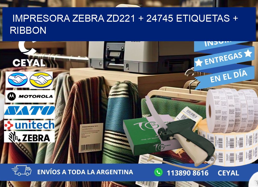 impresora zebra zd221 + 24745 etiquetas + ribbon