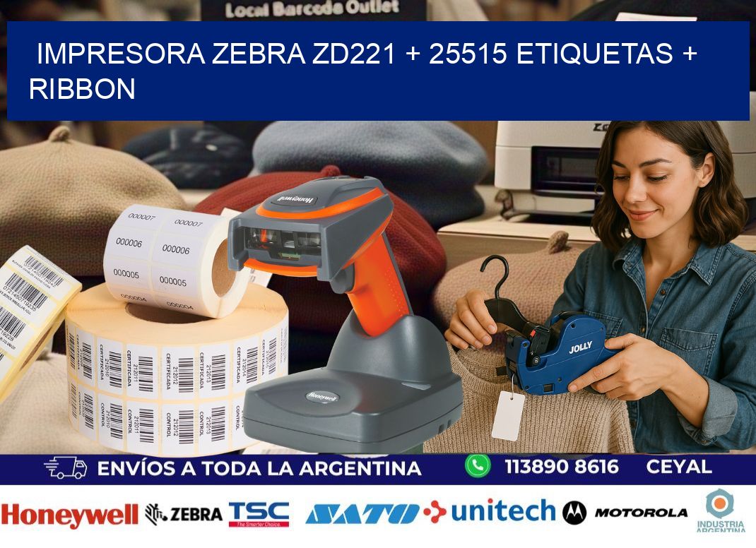 impresora zebra zd221 + 25515 etiquetas + ribbon