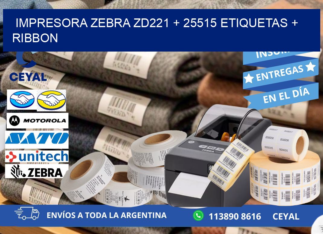 impresora zebra zd221 + 25515 etiquetas + ribbon