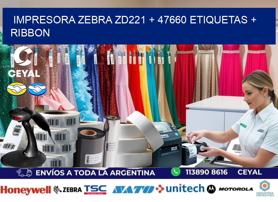 impresora zebra zd221 + 47660 etiquetas + ribbon
