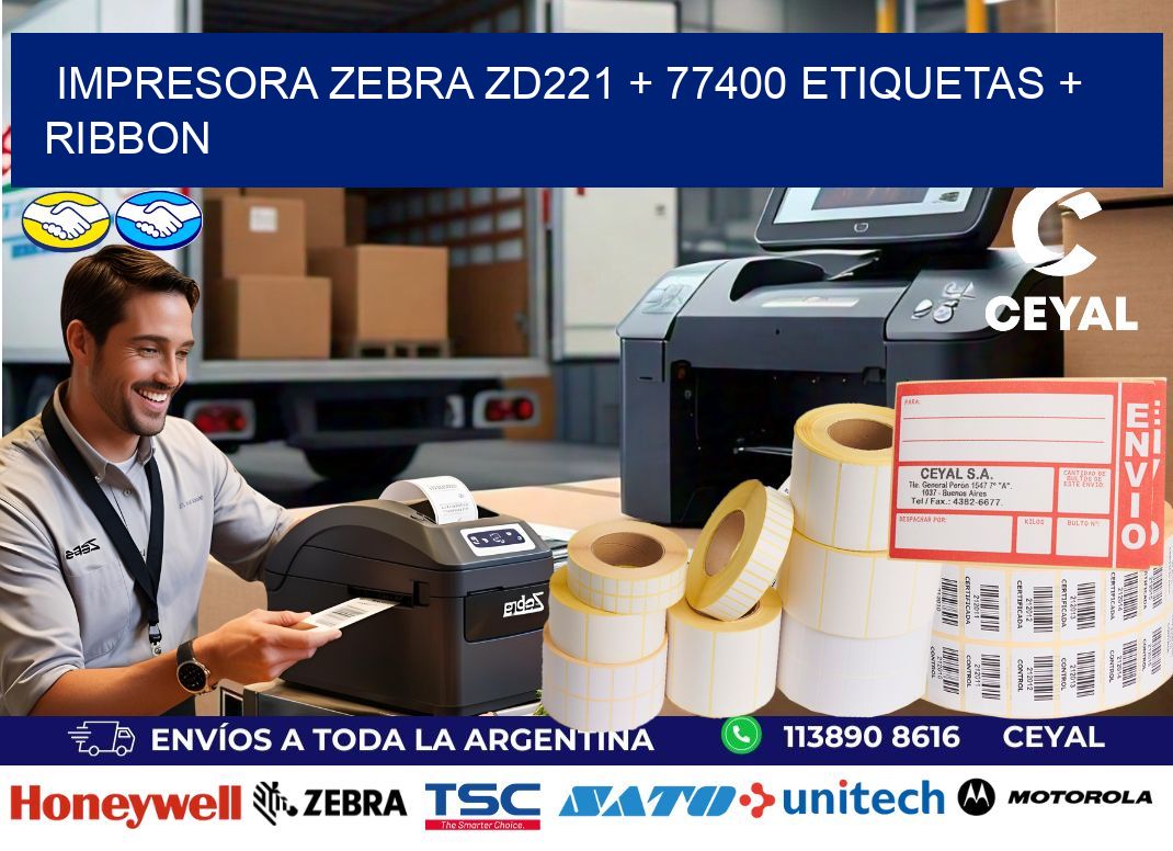 impresora zebra zd221 + 77400 etiquetas + ribbon