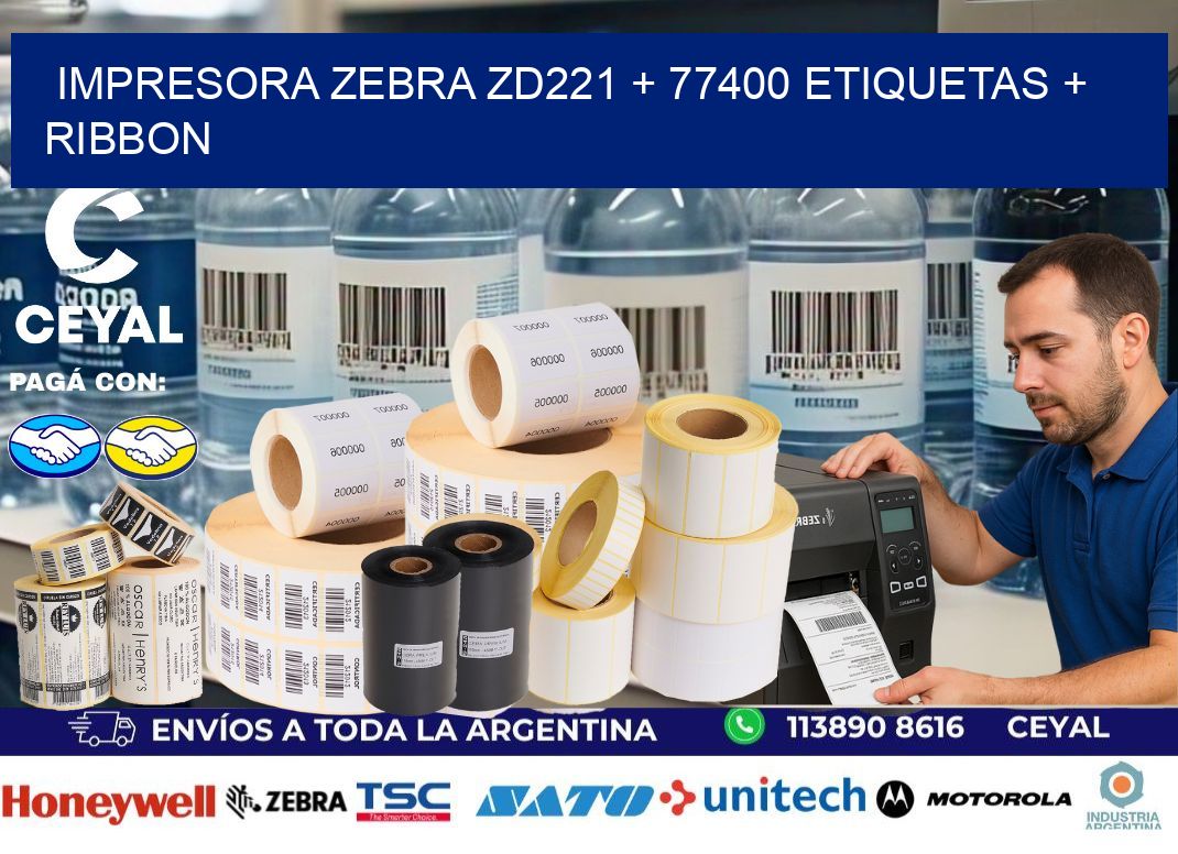 impresora zebra zd221 + 77400 etiquetas + ribbon