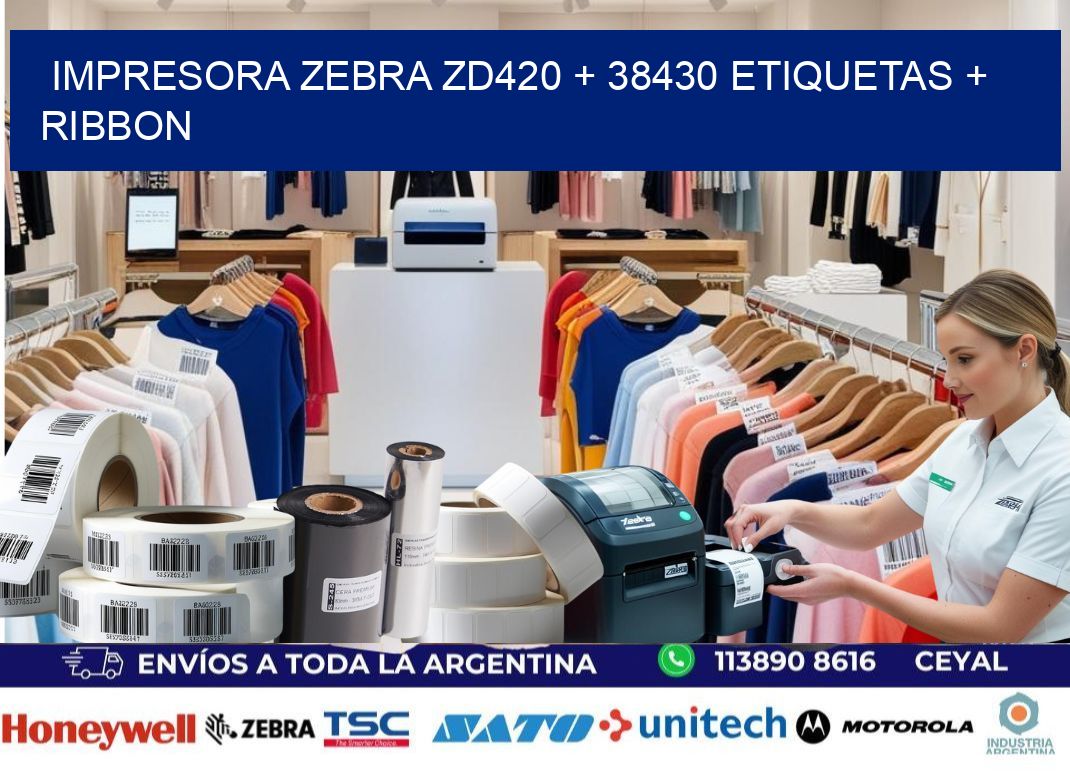 impresora zebra zd420 + 38430 etiquetas + ribbon