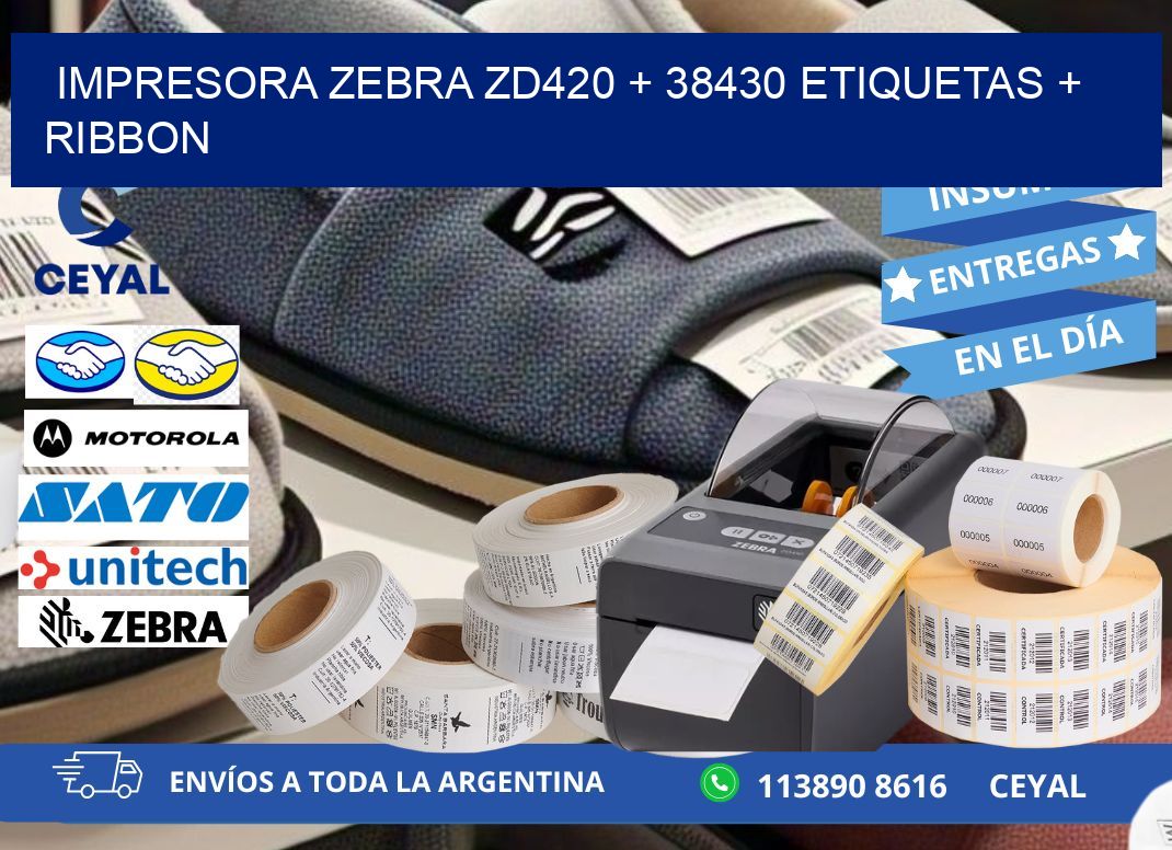 impresora zebra zd420 + 38430 etiquetas + ribbon