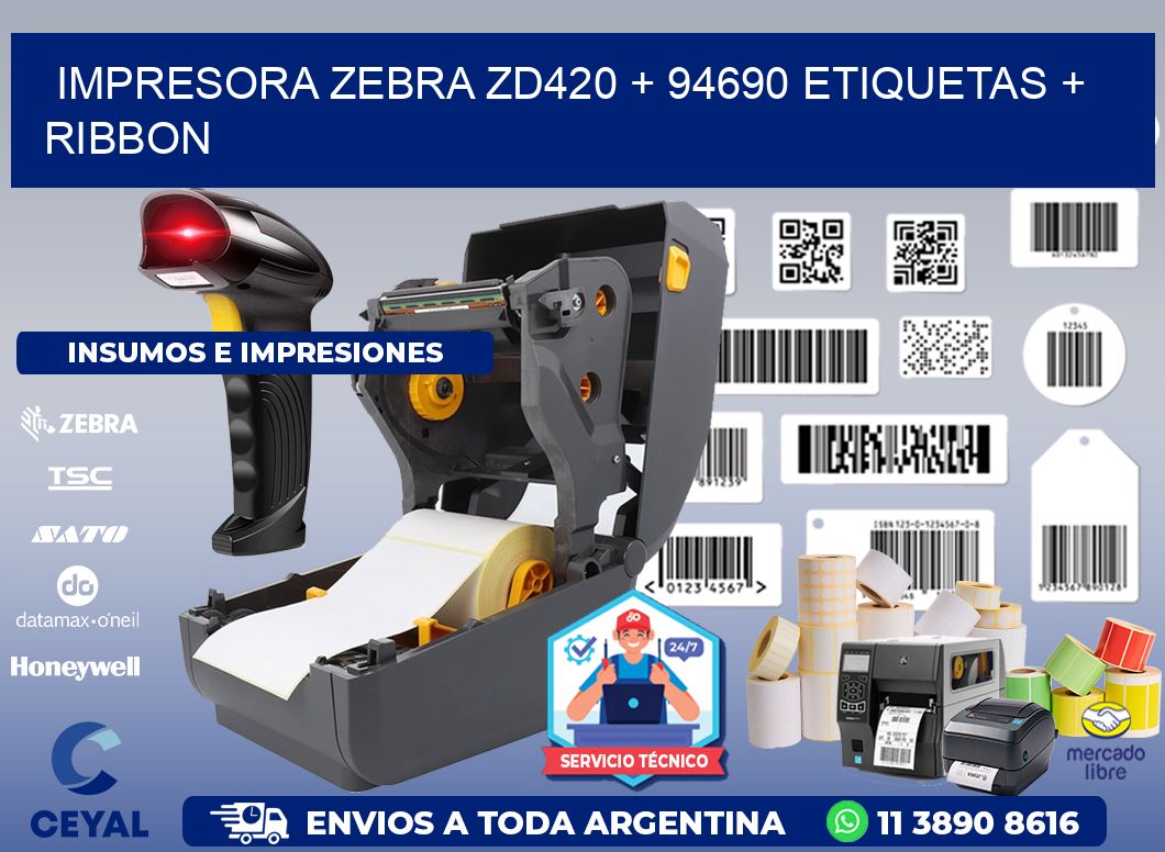 impresora zebra zd420 + 94690 etiquetas + ribbon