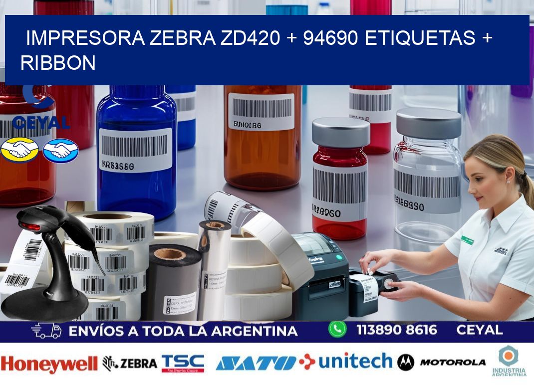 impresora zebra zd420 + 94690 etiquetas + ribbon