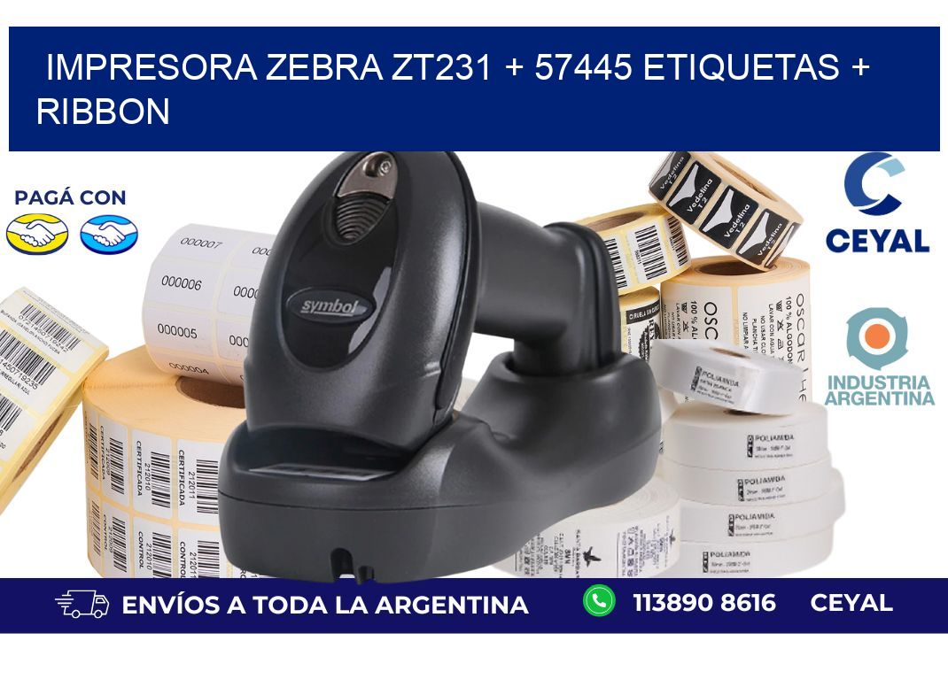 impresora zebra zt231 + 57445 etiquetas + ribbon
