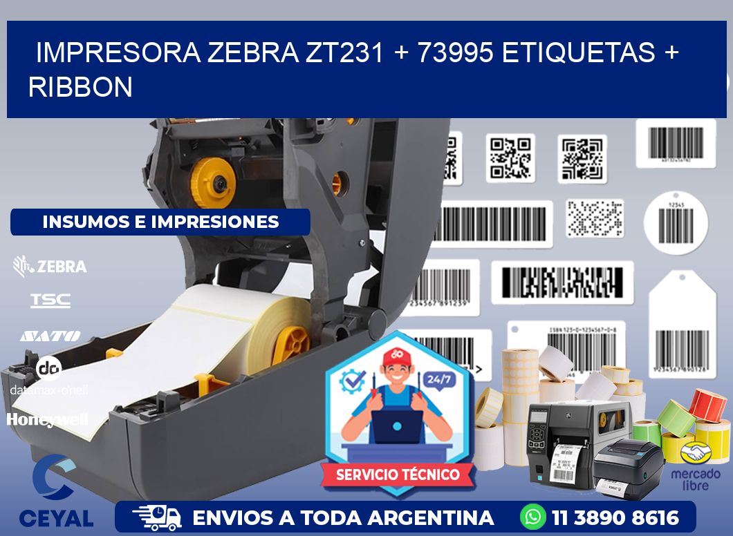 impresora zebra zt231 + 73995 etiquetas + ribbon