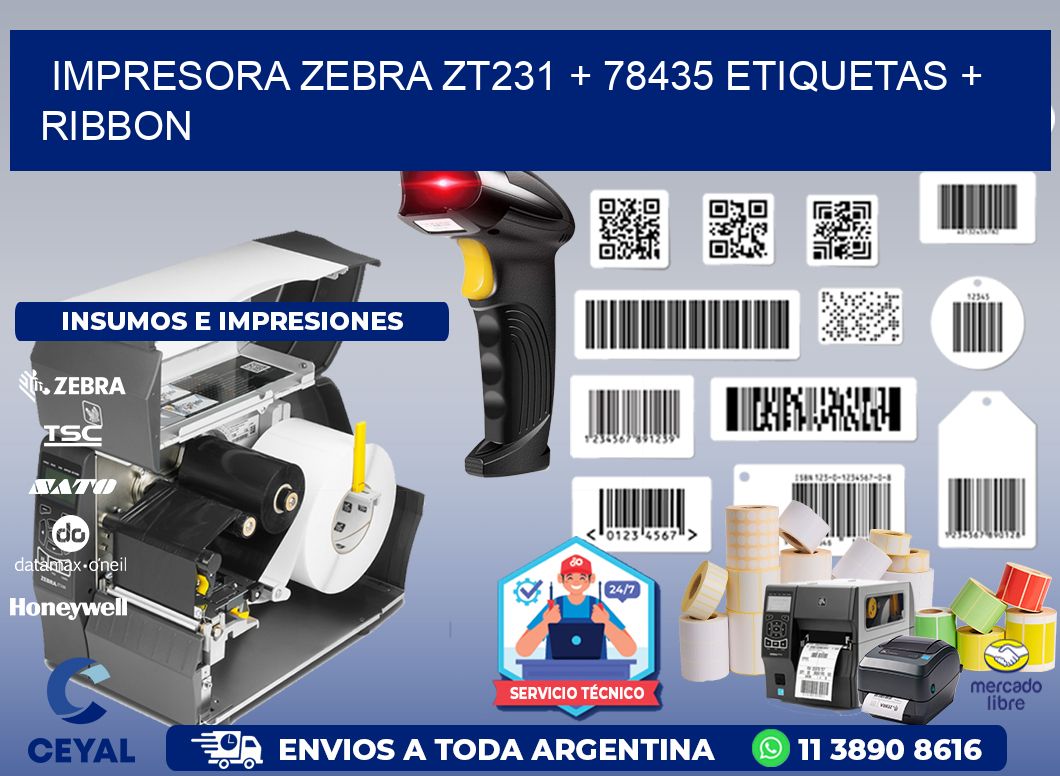 impresora zebra zt231 + 78435 etiquetas + ribbon