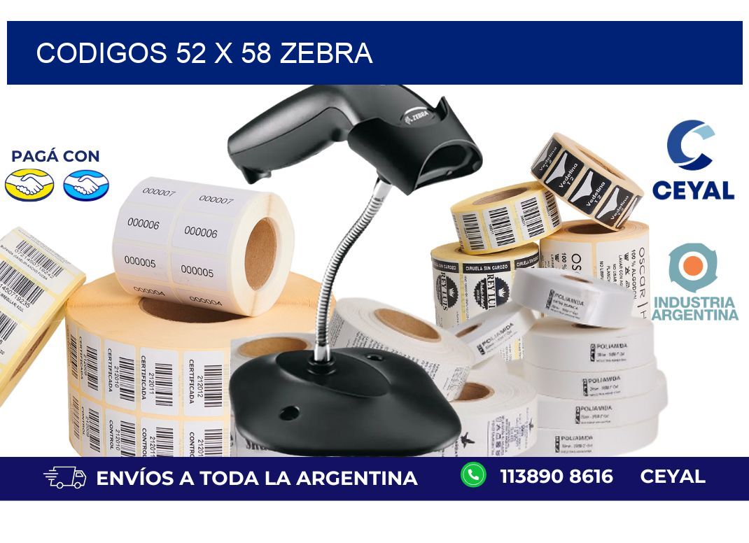 codigos 52 x 58 zebra