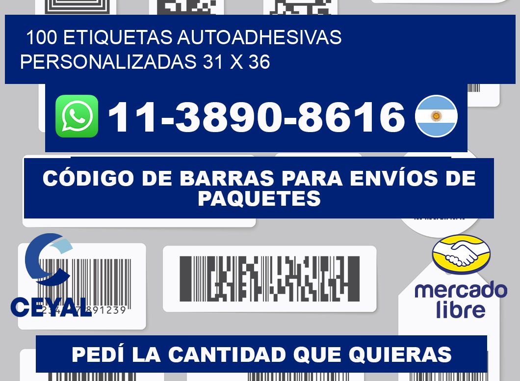 100 Etiquetas autoadhesivas personalizadas 31 x 36