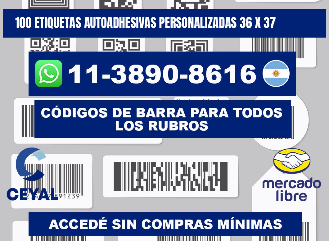 100 Etiquetas autoadhesivas personalizadas 36 x 37