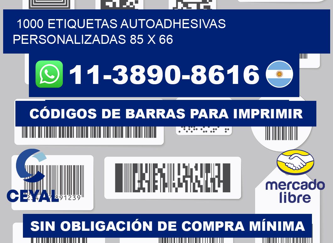 1000 Etiquetas autoadhesivas personalizadas 85 x 66