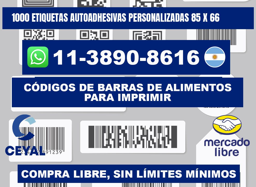 1000 Etiquetas autoadhesivas personalizadas 85 x 66