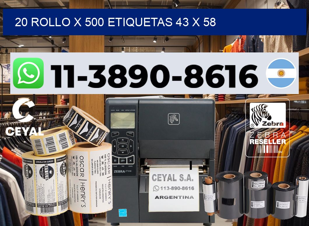 20 rollo x 500 etiquetas 43 x 58
